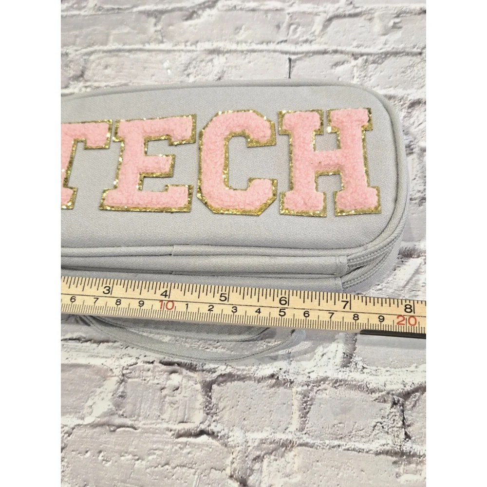 TECH Organizer Bag, Gray And Pink, Zipper Closures, Two Pockets, Wristlet Strap